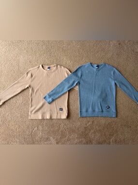Old Navy Kids Long Sleeve Crewneck Sweaters - Beige & Light Blue